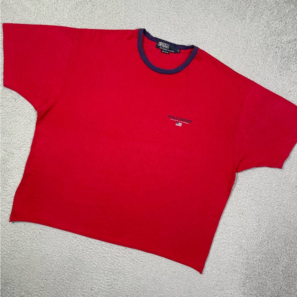 Polo by Ralph Lauren Red Cropped Tee with Navy Trim